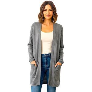 J.Jill Charcoal Gray Ribbed Long Cardigan Sweater with Pockets Size Small